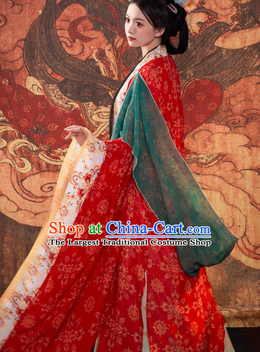 China Hanfu Women Tang Dynasty Chang An Red Wide Sleeves Robe Restoration Style Hezi Dress