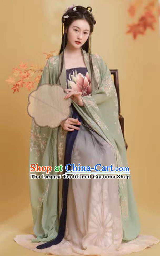 Tang Dynasty Hanfu Women High Chest Restoration Hezi Dress Heavy Embroidery Wide Sleeves Robe