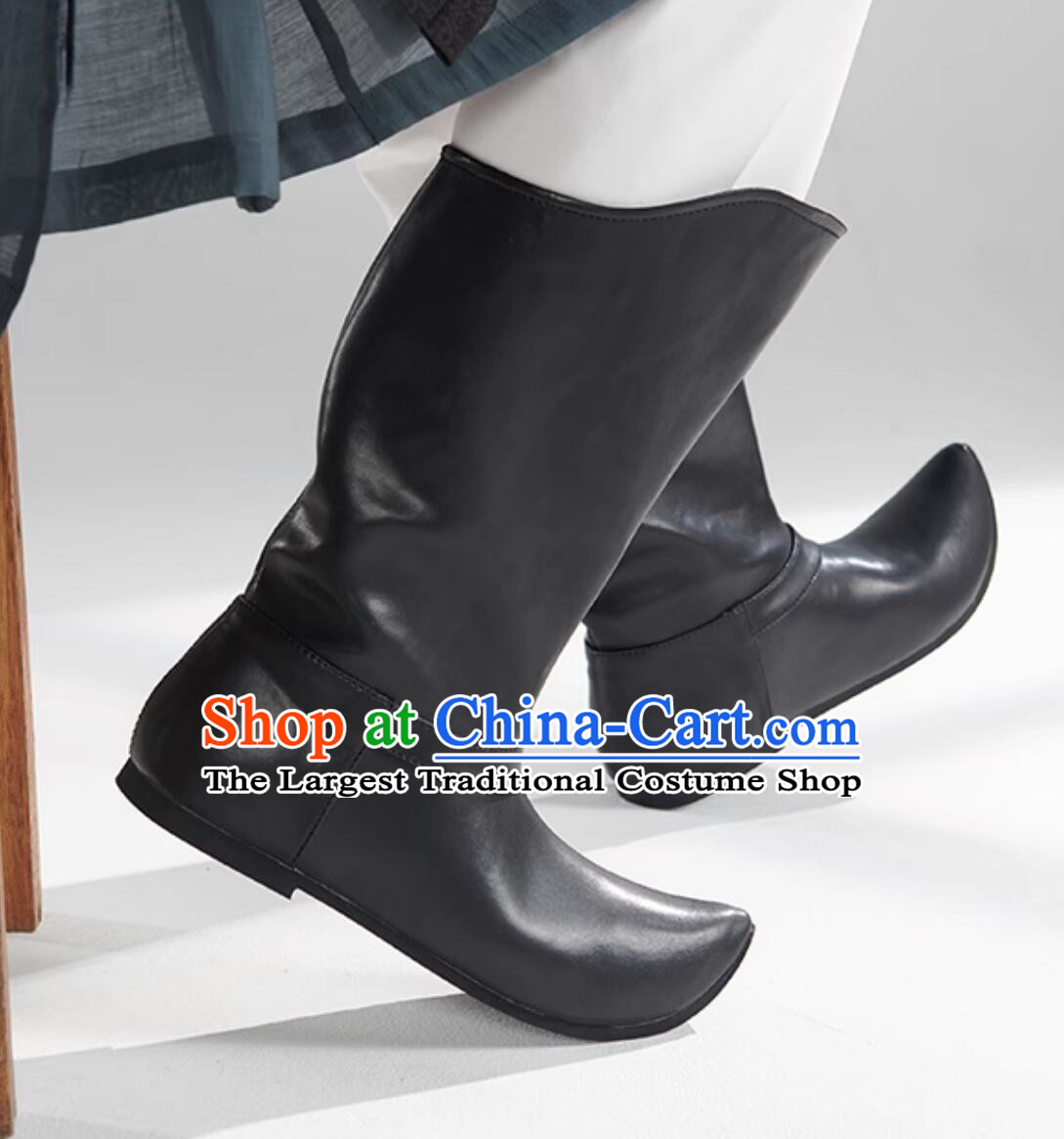 Ancient China Swordsman Black Boots Chinese Tang Dynasty Official Boots Traditional Hanfu Ban Jian Shoes