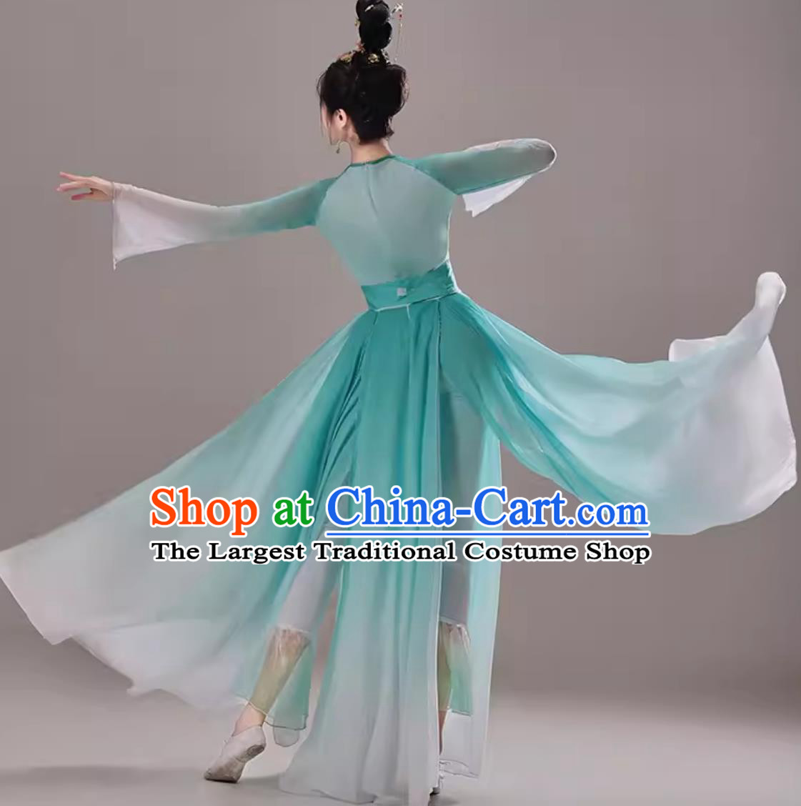 Classical Dance Performance Costume Women Chinese Han Tang Fan Dance Dress Art Exam Solo Dance Green Outfit