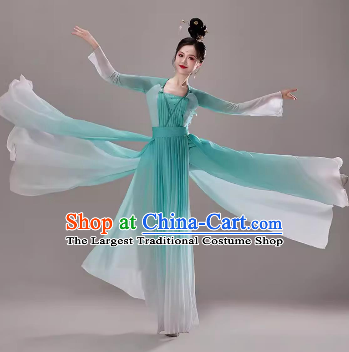 Classical Dance Performance Costume Women Chinese Han Tang Fan Dance Dress Art Exam Solo Dance Green Outfit