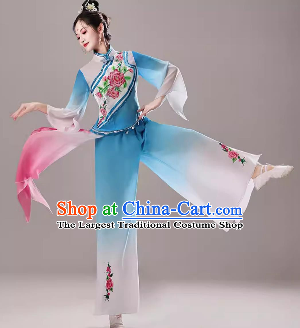 Sky Blue Yangko Dance Costume Performance Costume Women Umbrella Dance Jiaozhou Classical Dance Outfit