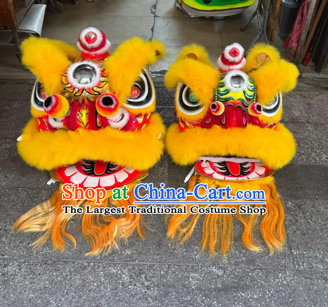 Top Mother And Son Lion Dance Equipment Traditional Chinese Golden Lions Fut San Lion Heads and Costumes 2 Complete Sets