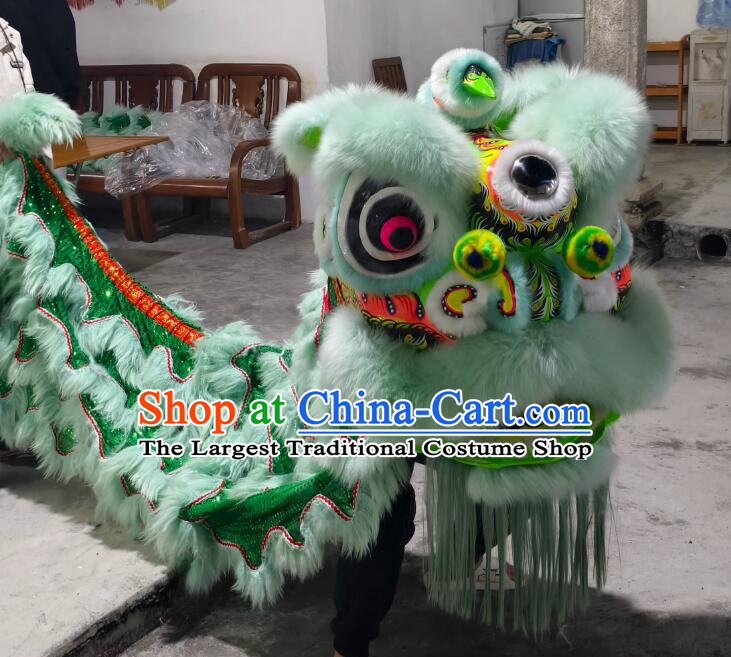 Top Light Green Wool Lion Dance Equipment Chinese Southern Lion Dance Fut San Lion Head and Costumes Complete Set