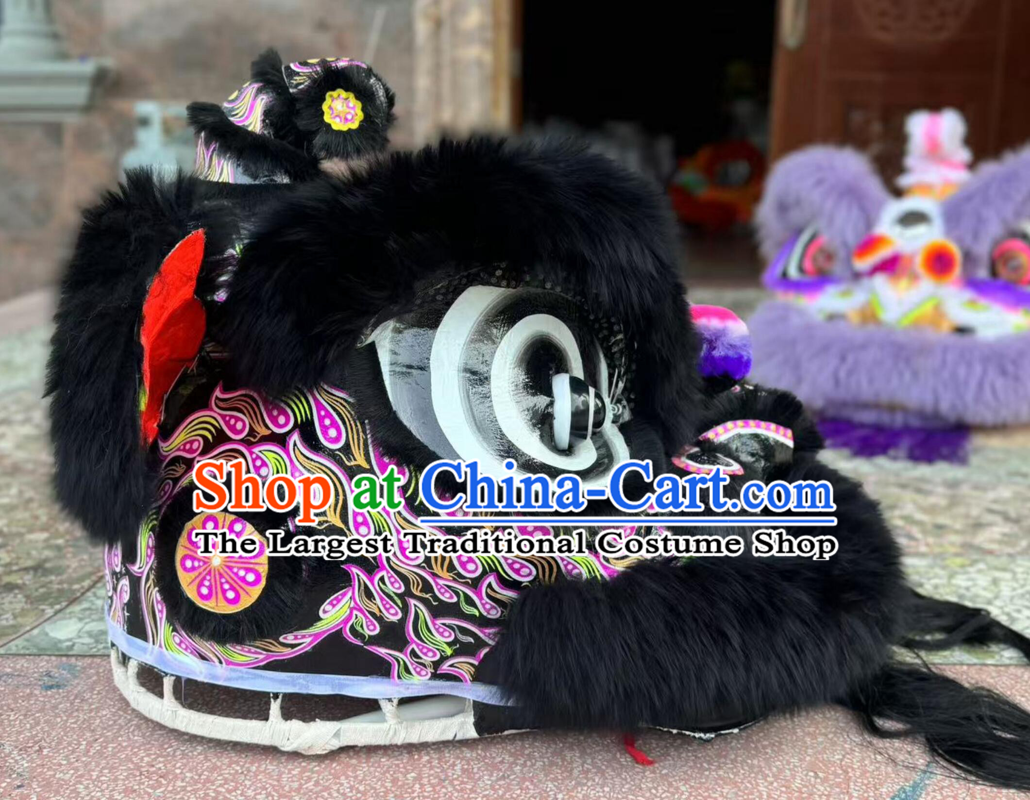 Top Black Wool Lion Dance Equipment Chinese Southern Lion Dance Hok San Lion Head and Costumes Complete Set