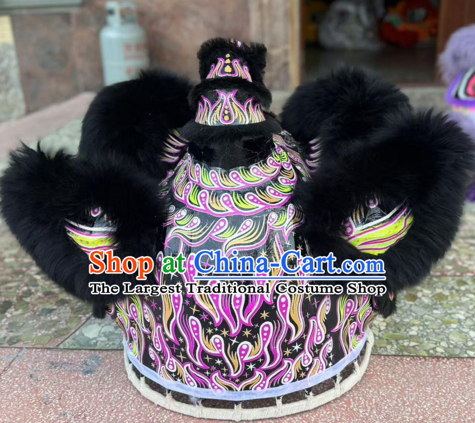 Top Black Wool Lion Dance Equipment Chinese Southern Lion Dance Hok San Lion Head and Costumes Complete Set