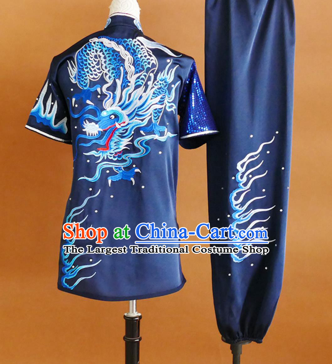 th World Wushu Championships Short Sleeve Dragon Embroidery Wushu Costume Sequins Competition Colorful Uniform