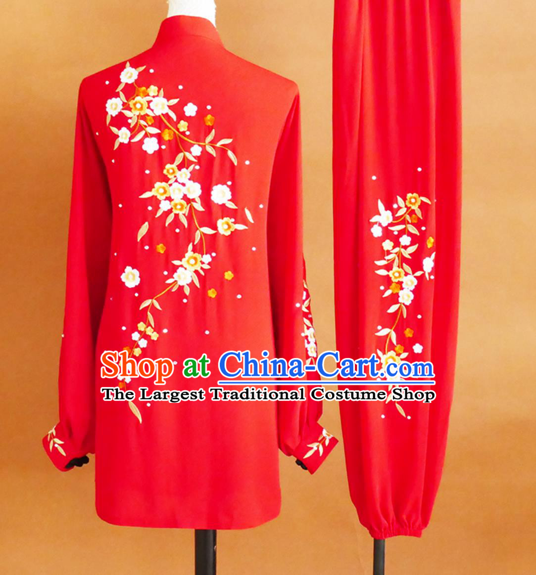 Taijiquan World Cup Red Small Flower Embroidery Tai Chi Suit Qigong Dance Outfit Tai Chi Competition Uniform