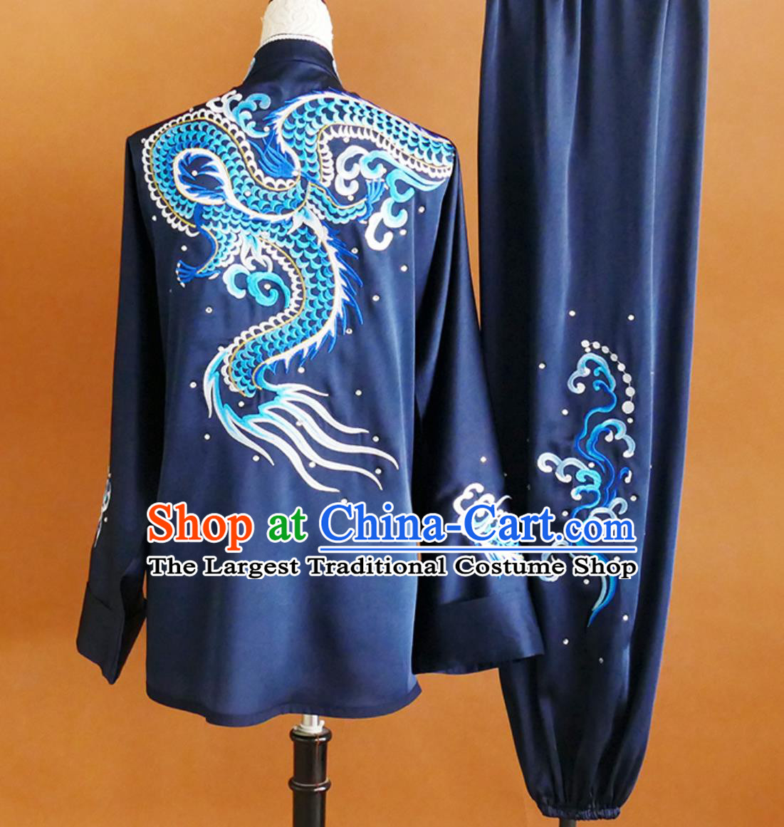 Taijiquan World Cup Dragon Embroidery Tai Chi Suit Ba Duan Jin Competition Performance Flared Sleeves Outfit