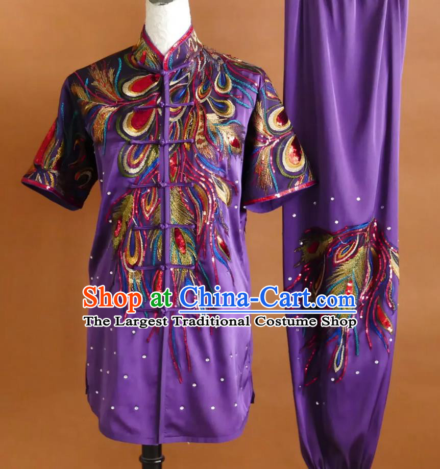 Kung Fu Exam Costume Martial Arts Performance Clothing Embroidered Changquan Wushu Uniform Full Sequins Phoenix Competition Outfit
