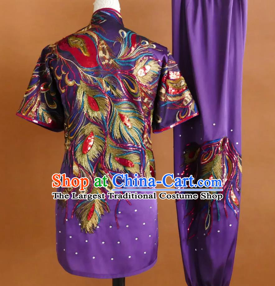 Kung Fu Exam Costume Martial Arts Performance Clothing Embroidered Changquan Wushu Uniform Full Sequins Phoenix Competition Outfit