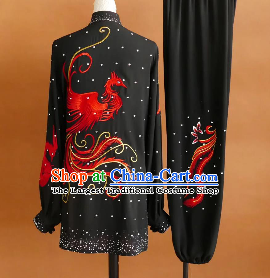 Phoenix Embroidery Tai Chi Suit Ba Duan Jin Team Uniform Group Competition Performance Outfit Rhinestone Kung Fu Costume