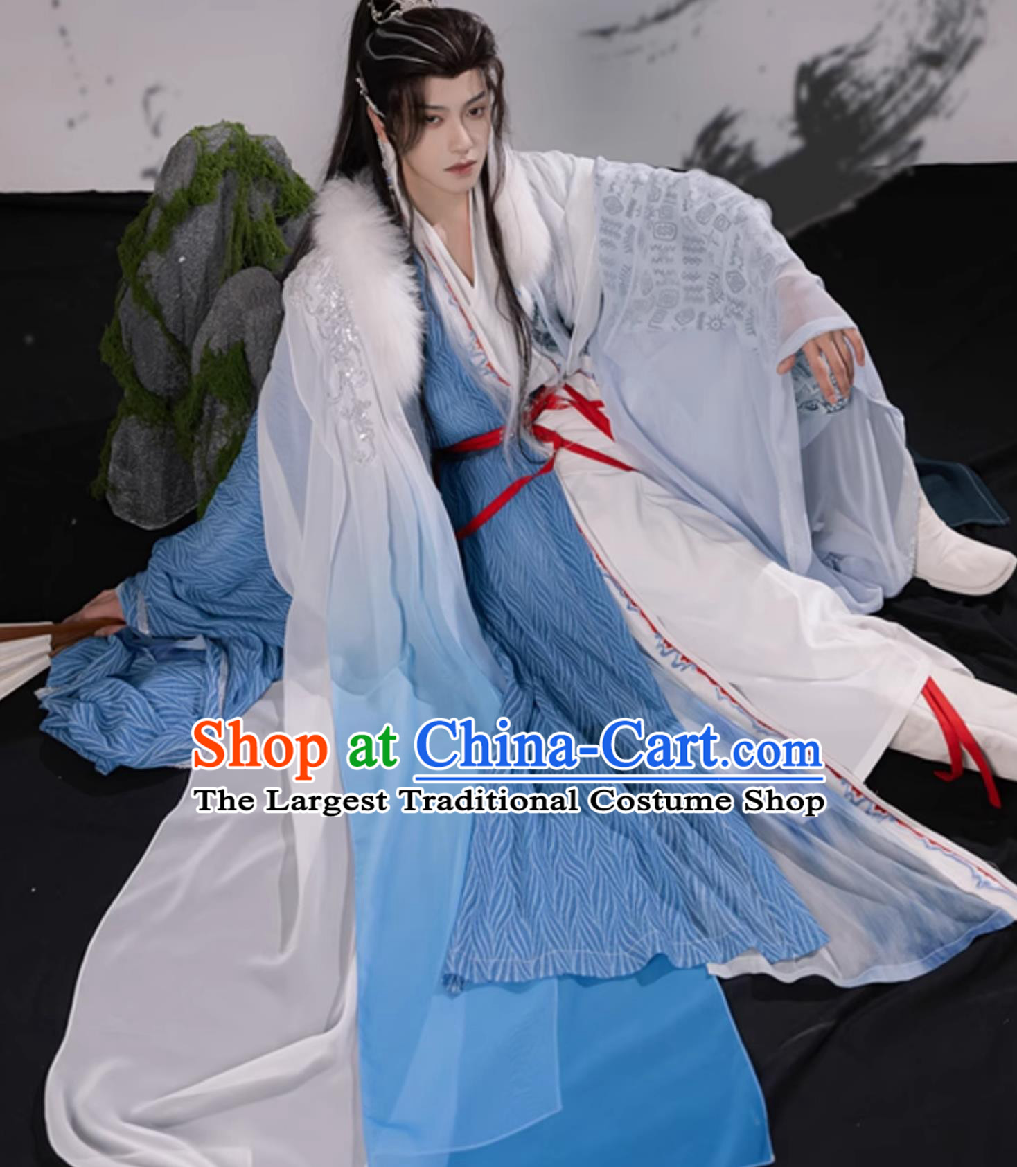 Hanfu Men Chinese Traditional Costume Ancient Taoist Robe Set