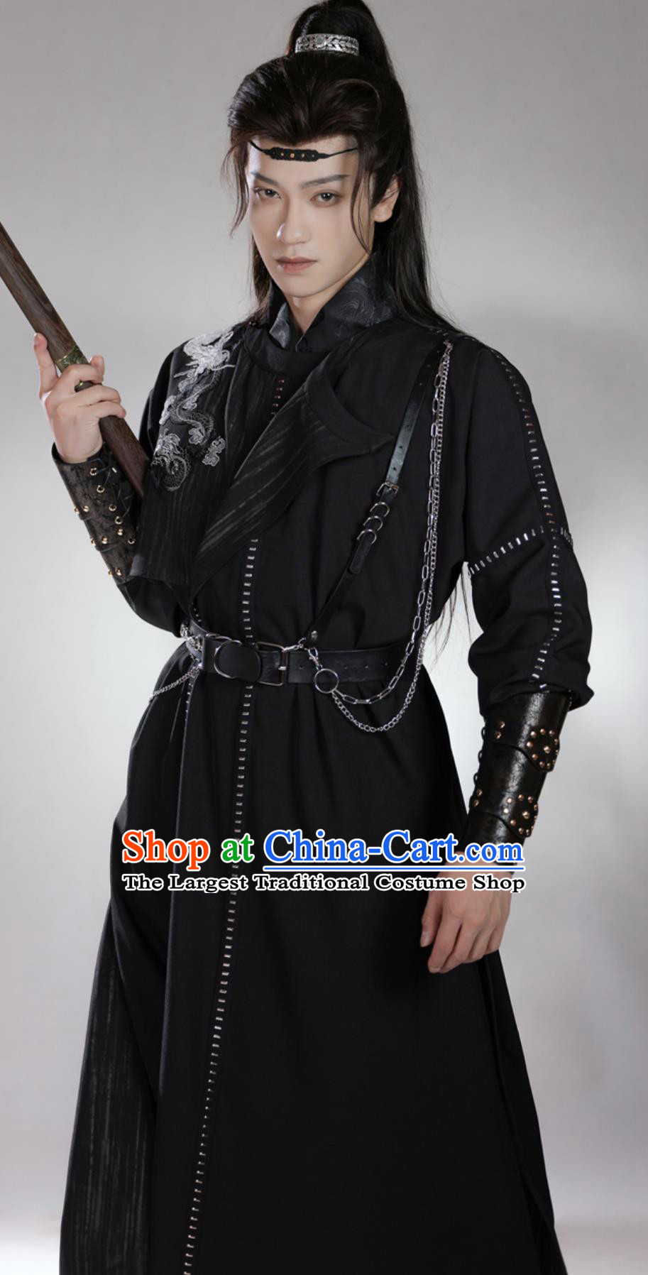 Men Hanfu Dark Black Chinese Ancient Long Double Sided Round Collar Robe Traditional Clothing