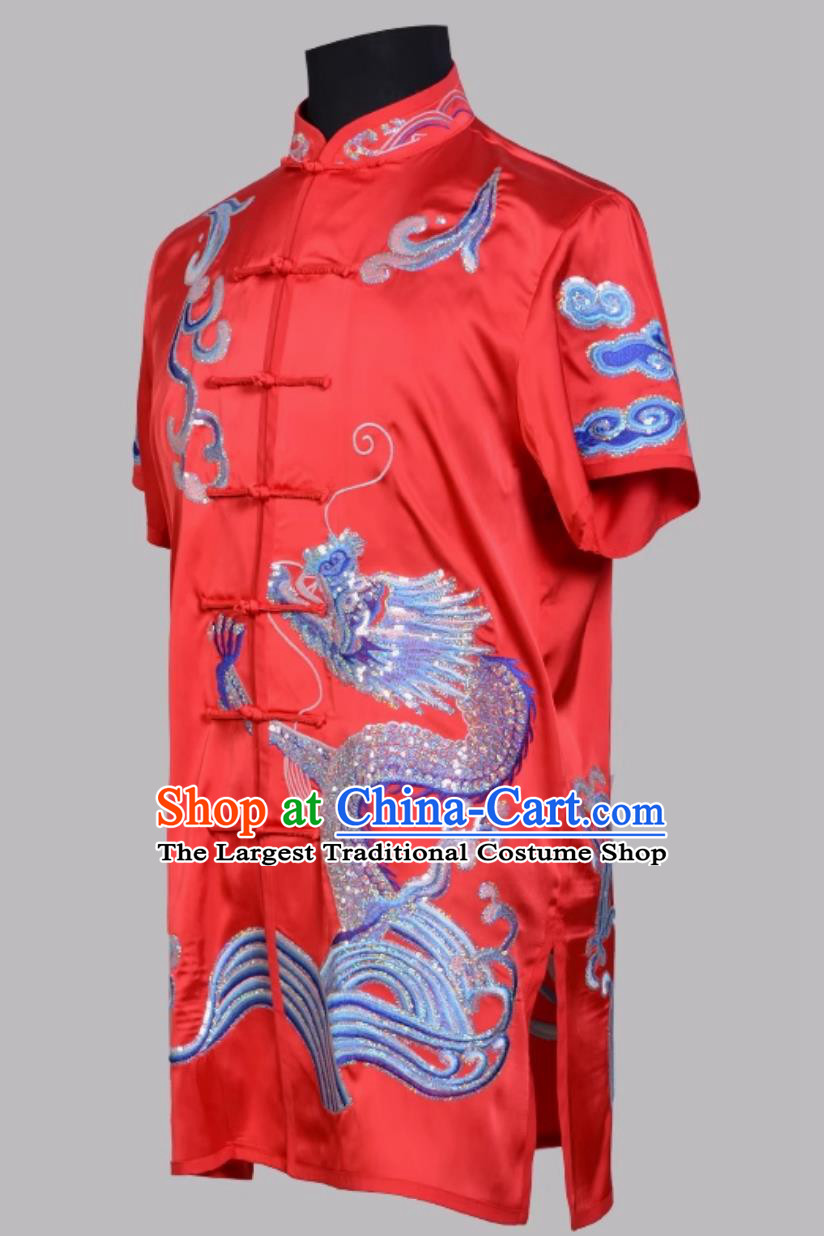 Red Wushu Taolu Competition Uniform Chinese Kung Fu Sparkling Embroidered Changquan Suit Training Wushu Exam Costume