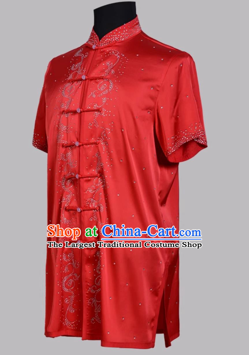 Red Sparkling Colorful Wushu Uniform Chinese Kung Fu Competition Costume Changquan Performance Outfit