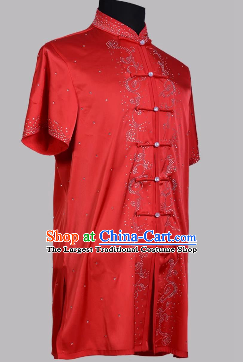 Red Sparkling Colorful Wushu Uniform Chinese Kung Fu Competition Costume Changquan Performance Outfit