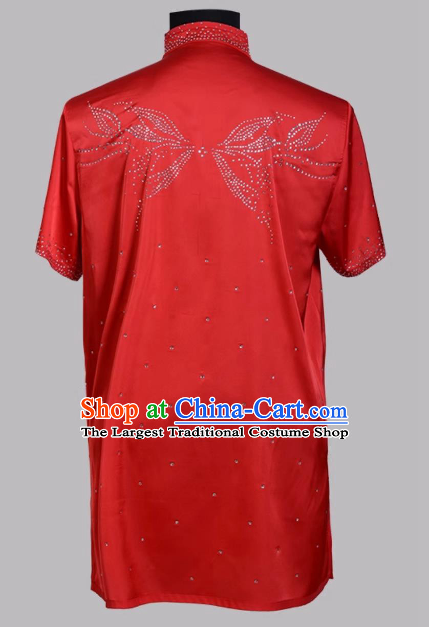 Red Sparkling Colorful Wushu Uniform Chinese Kung Fu Competition Costume Changquan Performance Outfit