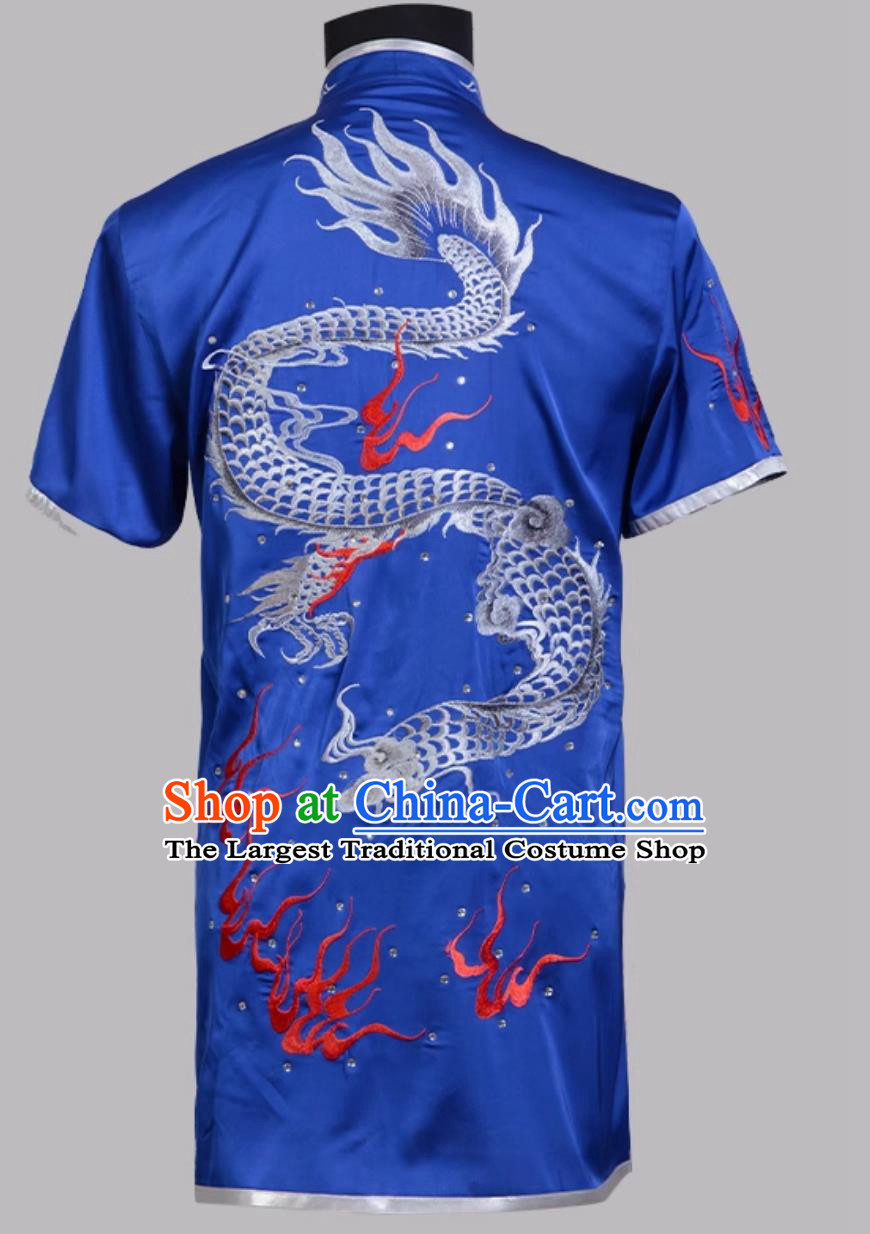 Embroidered Wushu Competition Costume Professional Chinese Changquan Colorful Uniform Kung Fu Training Blue Outfit