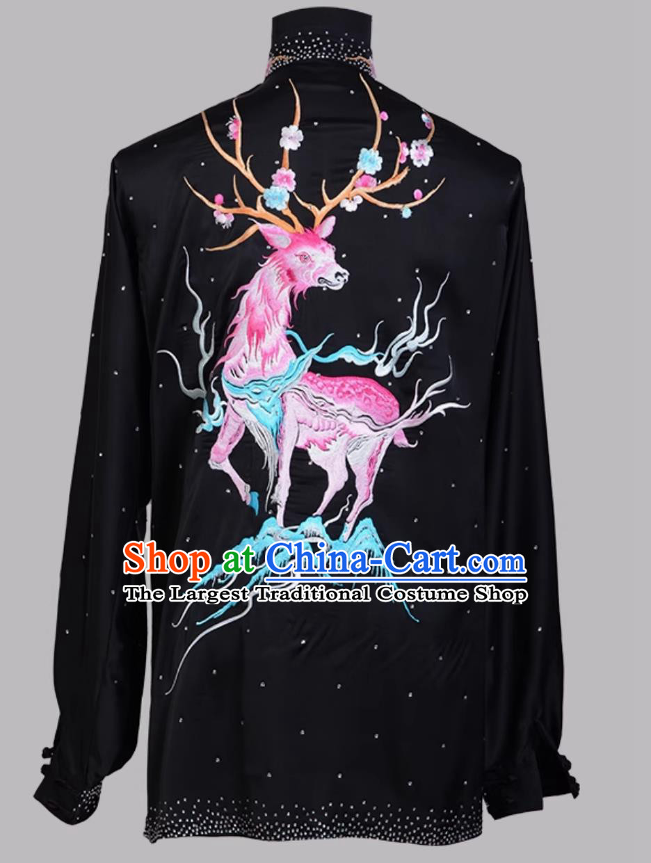 Embroidered Deer Taiji Competition Uniform Baduanjin Performance Kung Fu Training Outfit Chinese Taiji Clothing