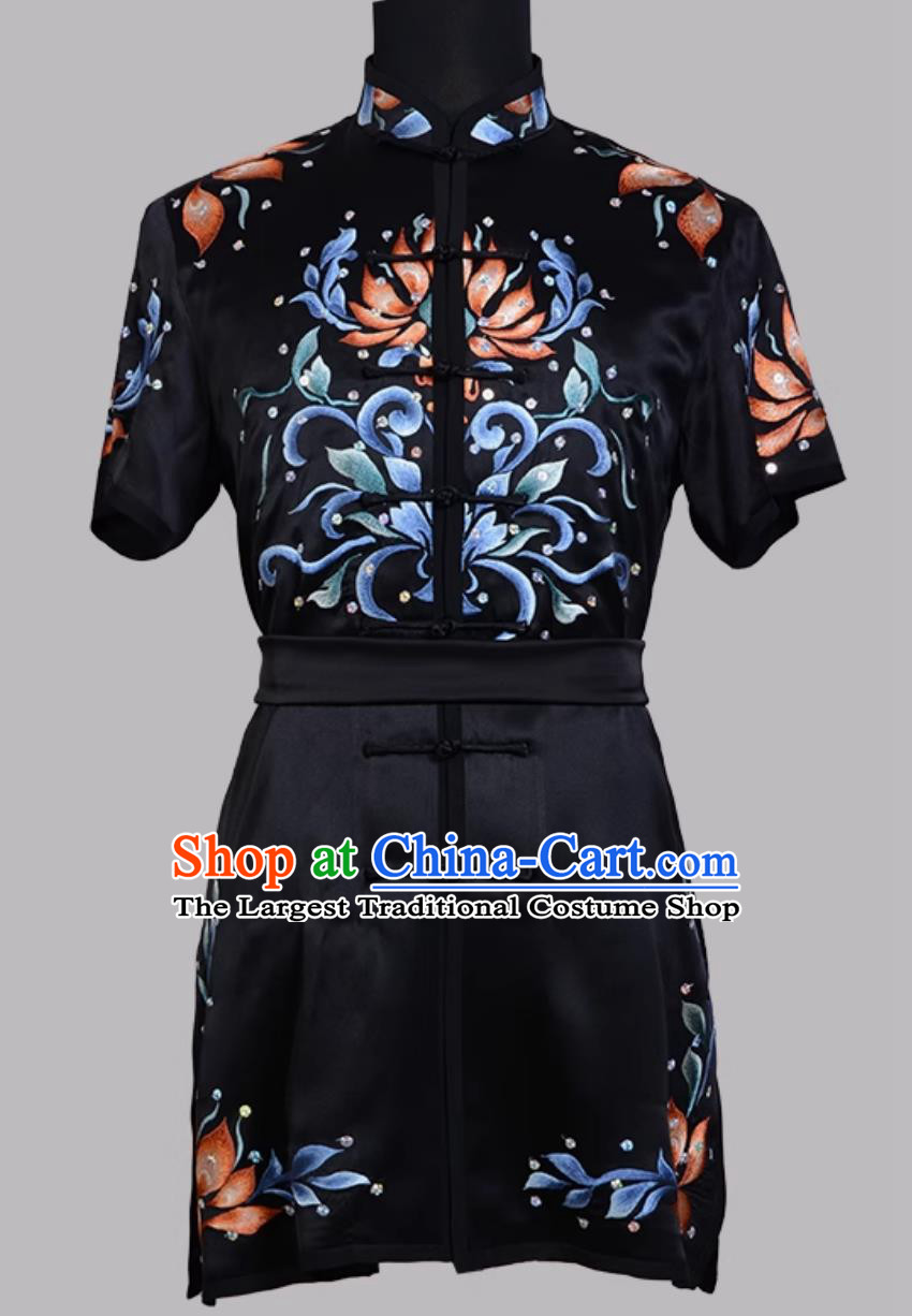 Pure Silk Embroidered Wushu Uniform Hand Pushed Embroidery Double Deer Changquan Suit Training Competition Kung Fu Outfit