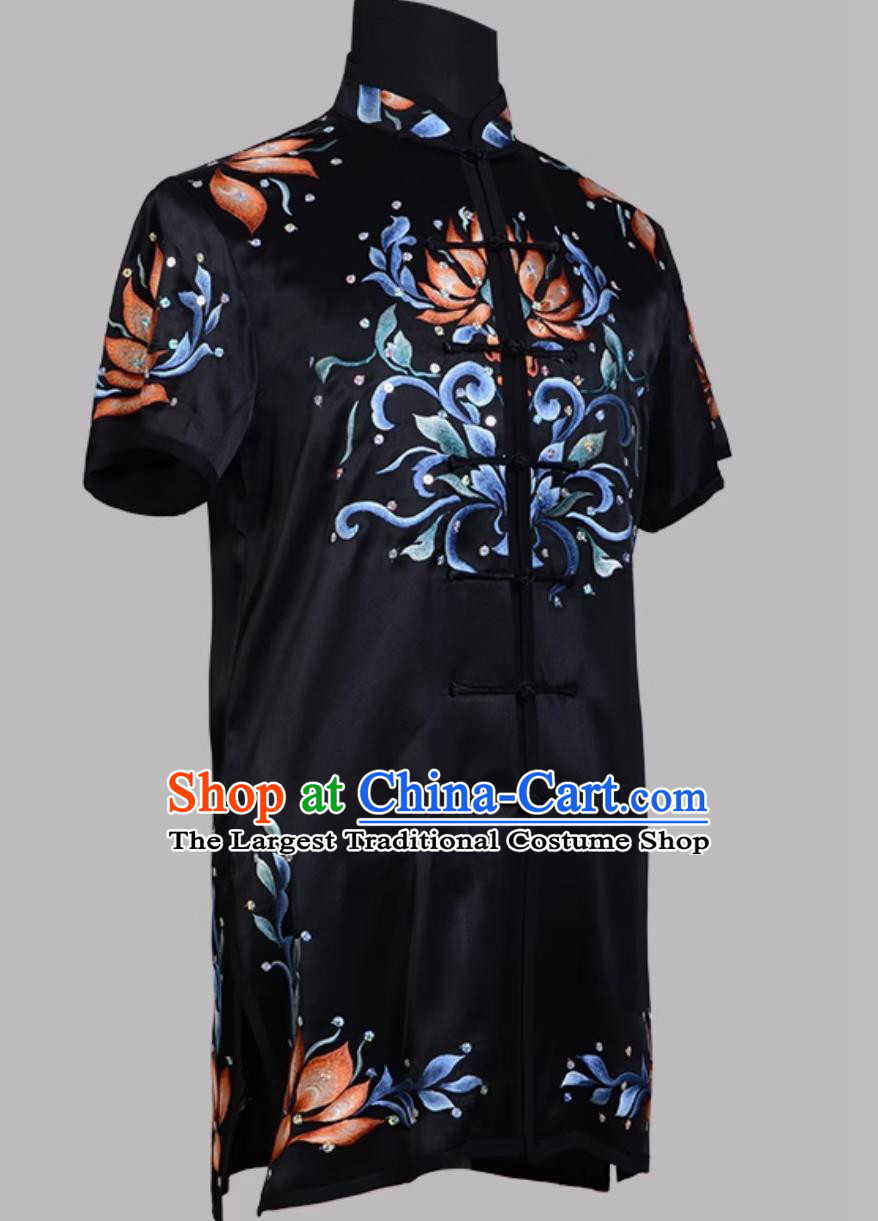 Pure Silk Embroidered Wushu Uniform Hand Pushed Embroidery Double Deer Changquan Suit Training Competition Kung Fu Outfit