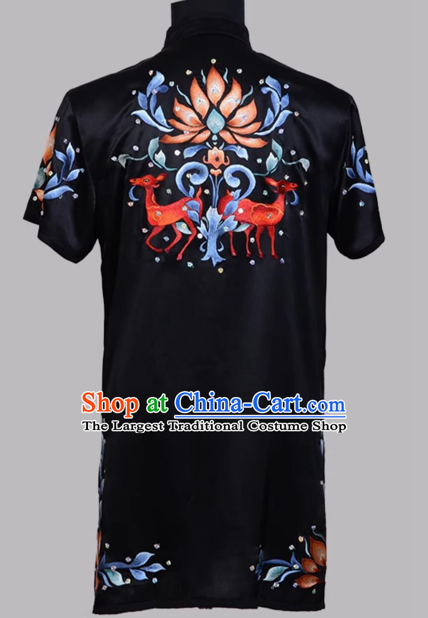 Pure Silk Embroidered Wushu Uniform Hand Pushed Embroidery Double Deer Changquan Suit Training Competition Kung Fu Outfit