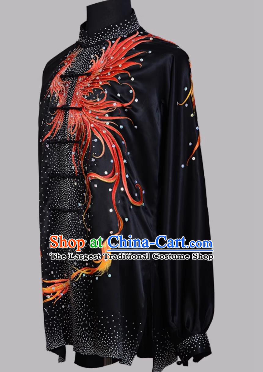 Black Pure Silk Embroidered Taiji Competition Uniform Chinese Style Training Outfit Sparkling Costume