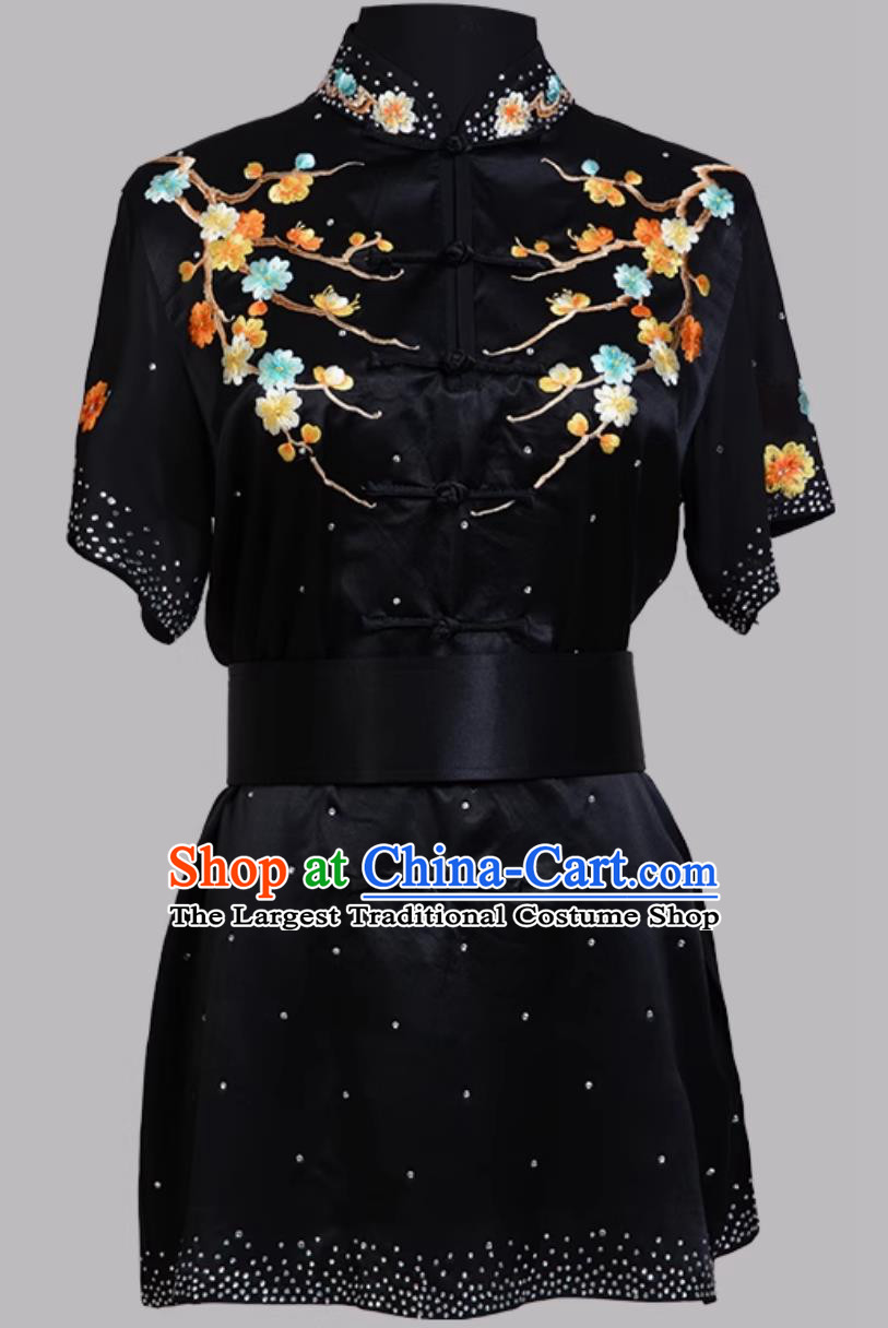 Black Pure Silk Embroidered Performance Training Outfit Changquan Colorful Uniform Competition Wushu Costume