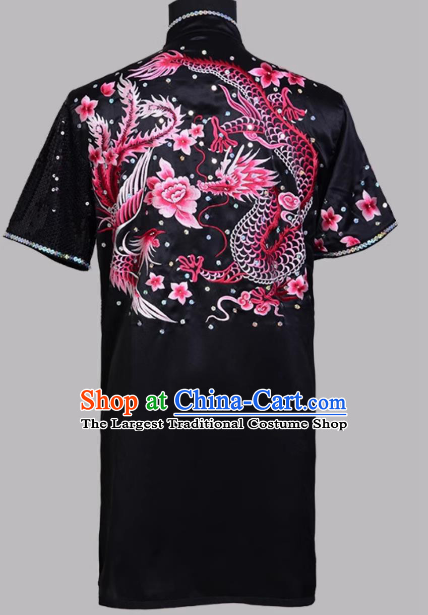 Pure Silk Embroidered Hand Pushed Embroidery Dragon Phoenix Wushu Uniform Changquan Colorful Wushu Clothing Exam Competition Black Outfit