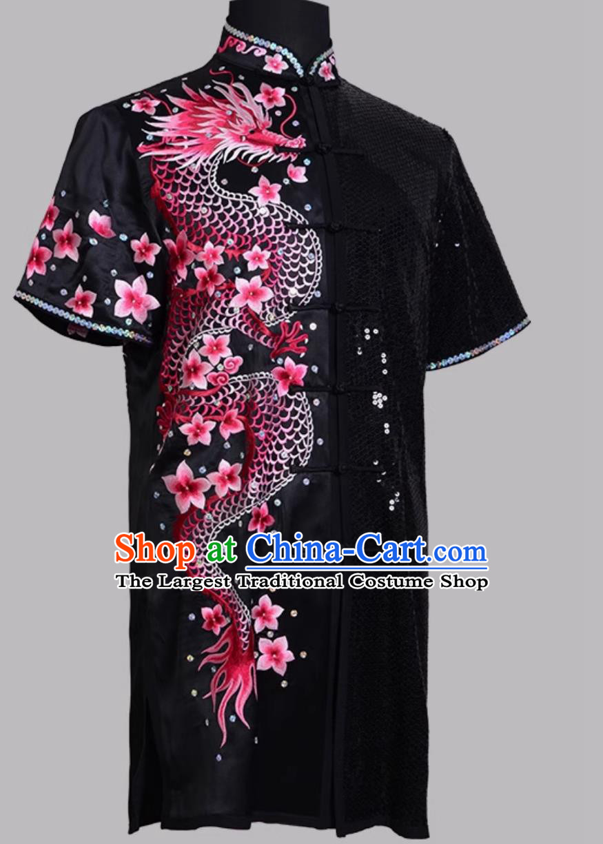 Pure Silk Embroidered Hand Pushed Embroidery Dragon Phoenix Wushu Uniform Changquan Colorful Wushu Clothing Exam Competition Black Outfit