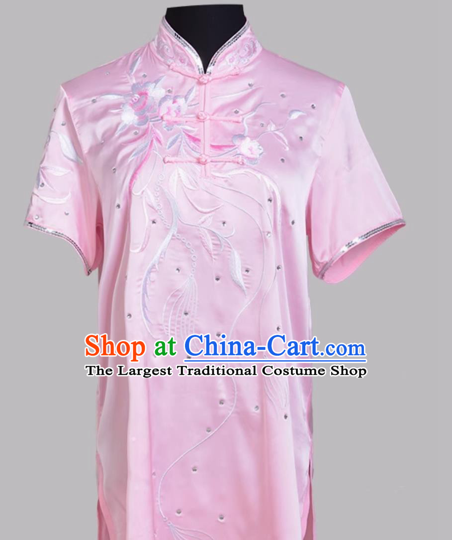 Pink Embroidered Chinese Kung Fu Competition Costume Performance Changquan Outfit