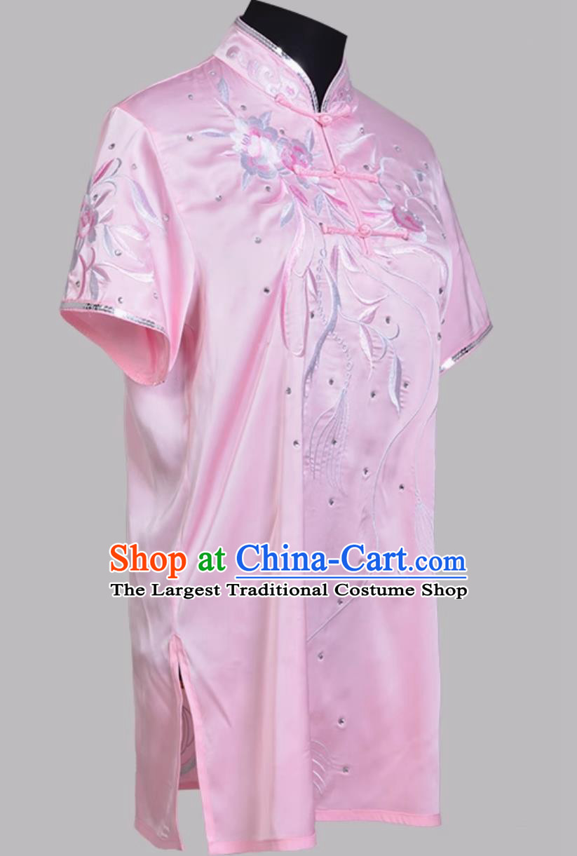 Pink Embroidered Chinese Kung Fu Competition Costume Performance Changquan Outfit