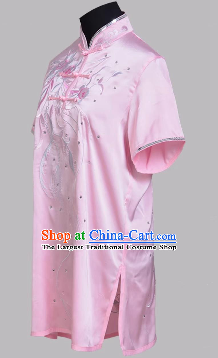 Pink Embroidered Chinese Kung Fu Competition Costume Performance Changquan Outfit