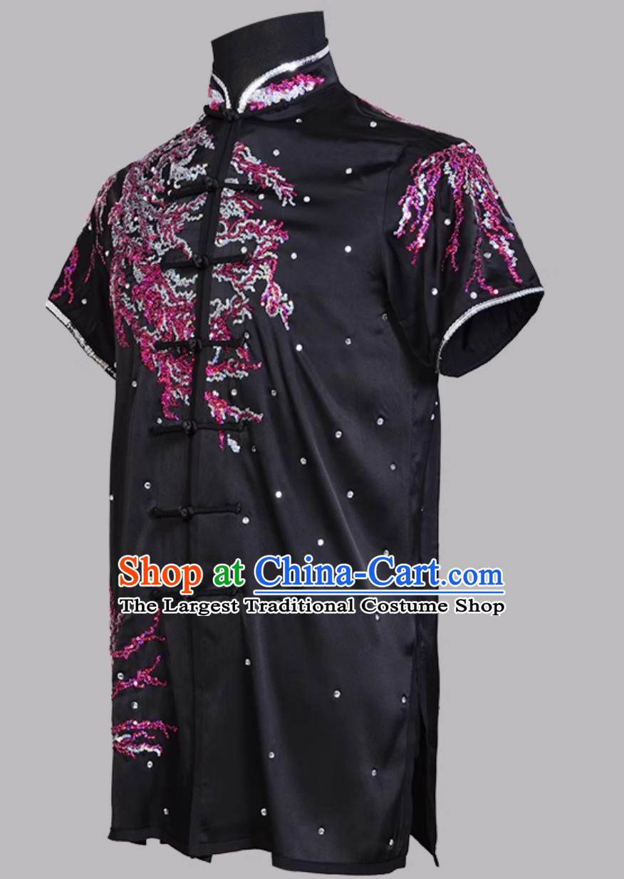 Sparkling Silver Rose Gold Color Block Competition Costume Colorful Wushu Uniform Kung Fu Training Outfit