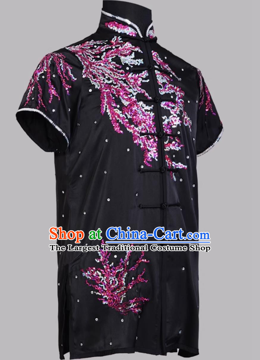 Sparkling Silver Rose Gold Color Block Competition Costume Colorful Wushu Uniform Kung Fu Training Outfit