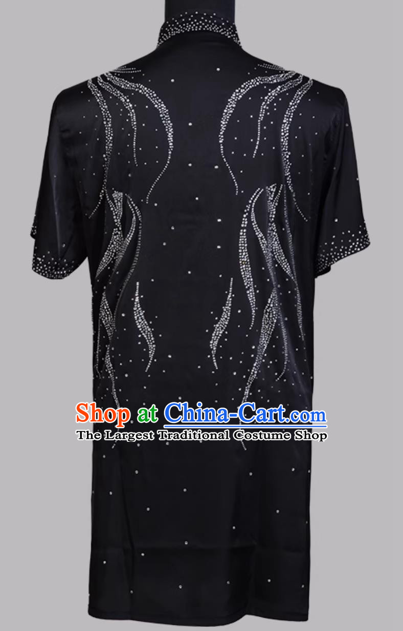 Hot Fix Rhinestone Wushu Colorful Performance Costume Kung Fu Competition Outfit Martial Arts Clothing