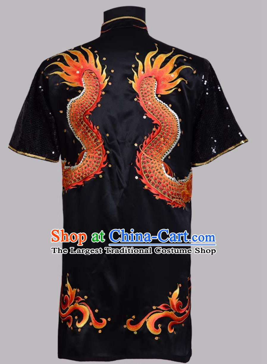 Black Pure Silk Embroidered Changquan Wushu Uniform Colorful Double Dragon Performance Competition Training Outfit Wushu Exam Costume