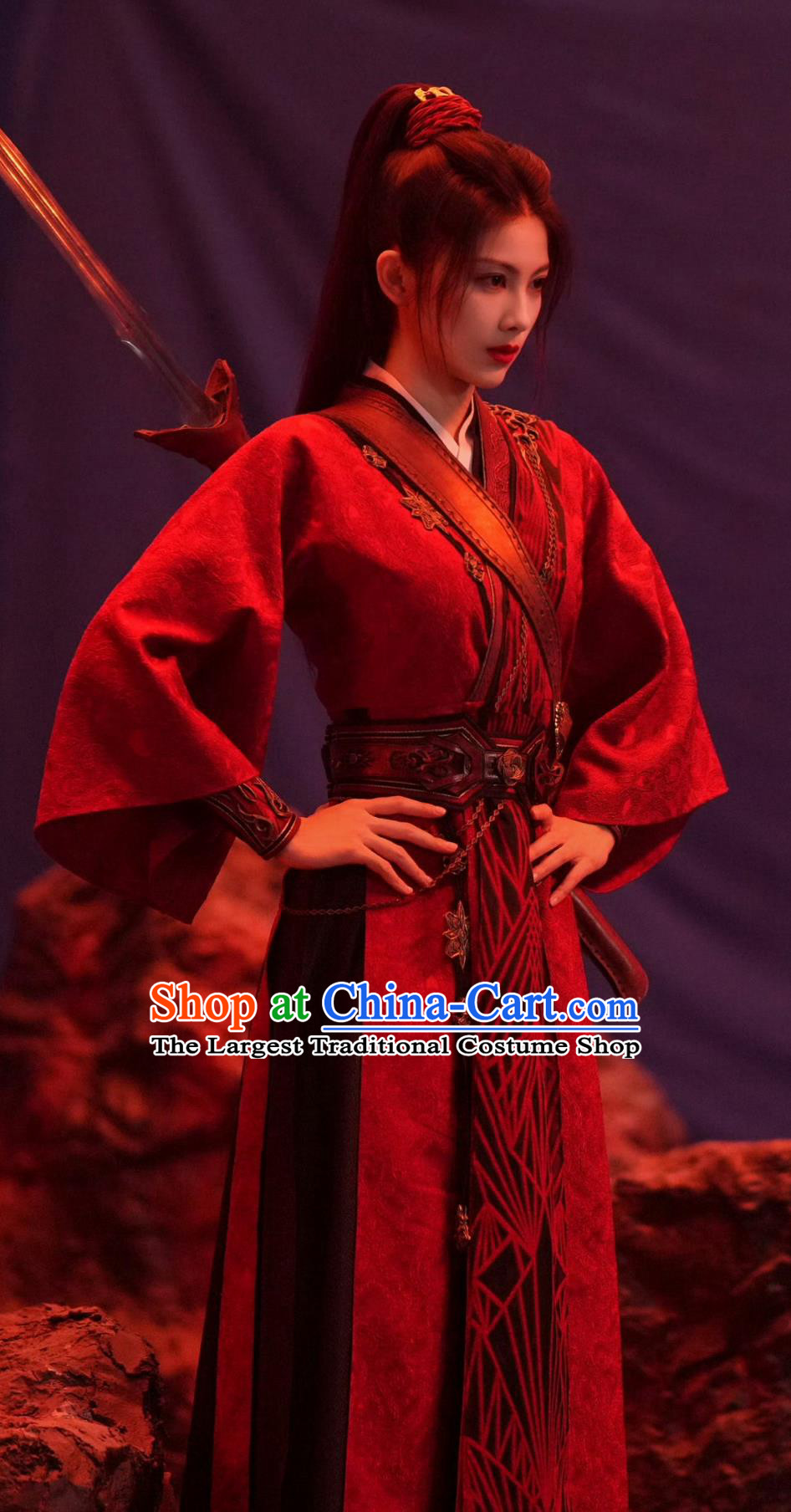 Traditional Red Hanfu Dress TV Series Guardians of the Dafeng Heroine Li Miao Zhen Costume Chinese Ancient Swordswoman Clothing