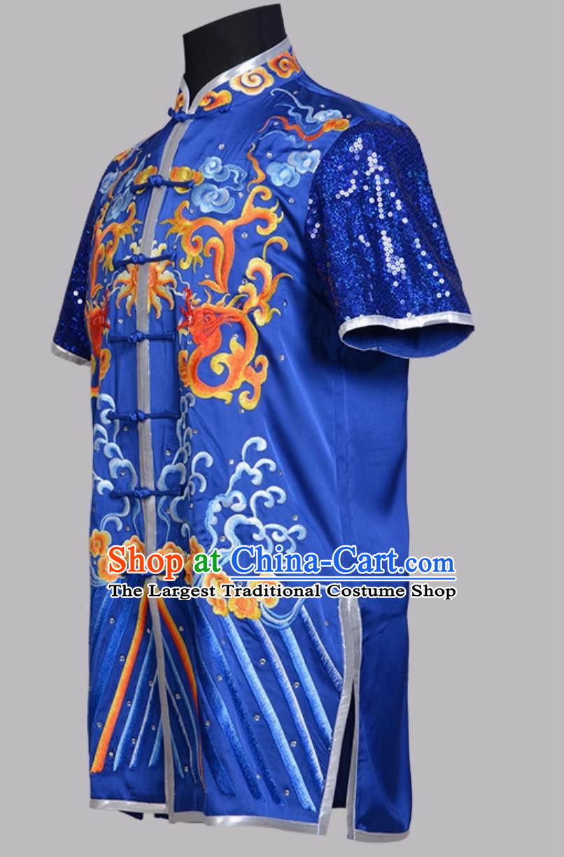 Blue Dragon Eagle Embroidered Changquan Wushu Uniform Wushu Exam Competition Performance Colorful Outfit