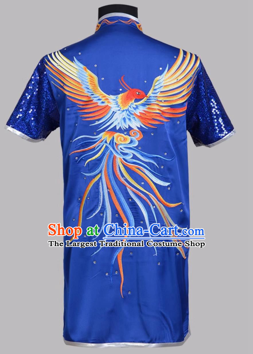 Blue Dragon Eagle Embroidered Changquan Wushu Uniform Wushu Exam Competition Performance Colorful Outfit