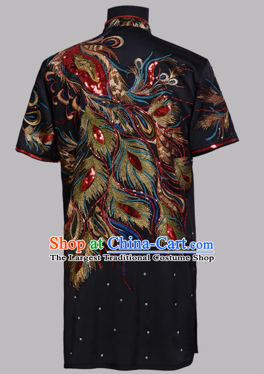 Colorful Changquan Sparkling Black Competition Phoenix Outfit Chinese Martial Arts Costume