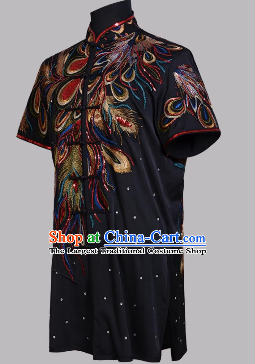 Colorful Changquan Sparkling Black Competition Phoenix Outfit Chinese Martial Arts Costume
