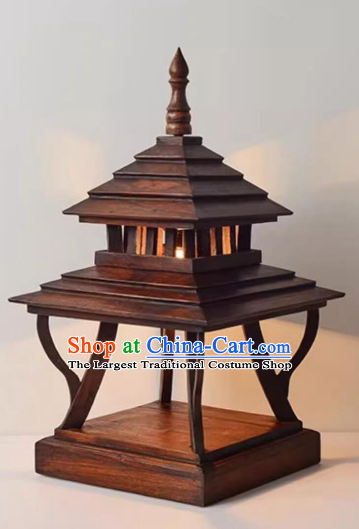 Thai Wood Table Lamp Bedside Lighting Southeast Asian Style Decorative Light
