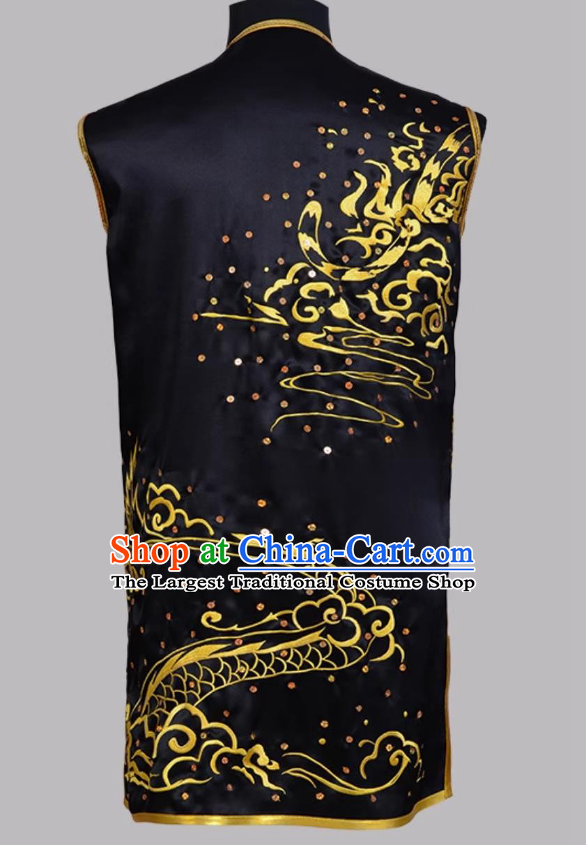 Pure Silk Hand Pushed Embroidery Dragon Tiger Nanquan Black Kung Fu Wushu Uniform Colorful Competition Men Outfit