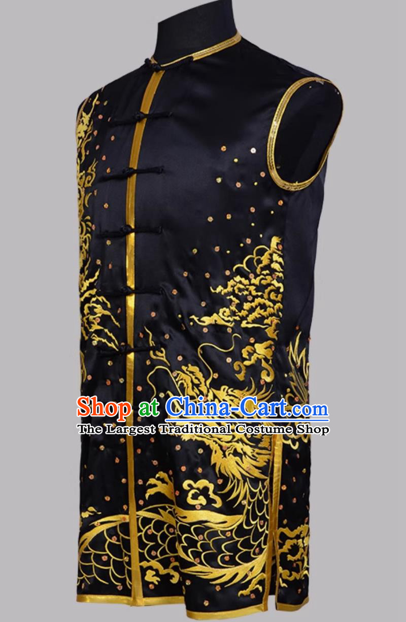Pure Silk Hand Pushed Embroidery Dragon Tiger Nanquan Black Kung Fu Wushu Uniform Colorful Competition Men Outfit