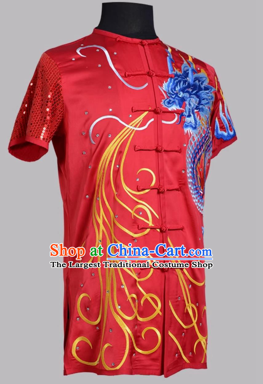 Embroidered Nanquan Wushu Performance Costume Colorful Competition Uniform Kung Fu Training Red Outfit