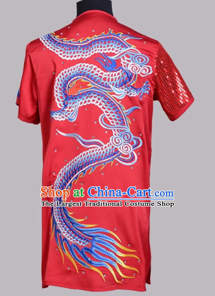 Embroidered Nanquan Wushu Performance Costume Colorful Competition Uniform Kung Fu Training Red Outfit