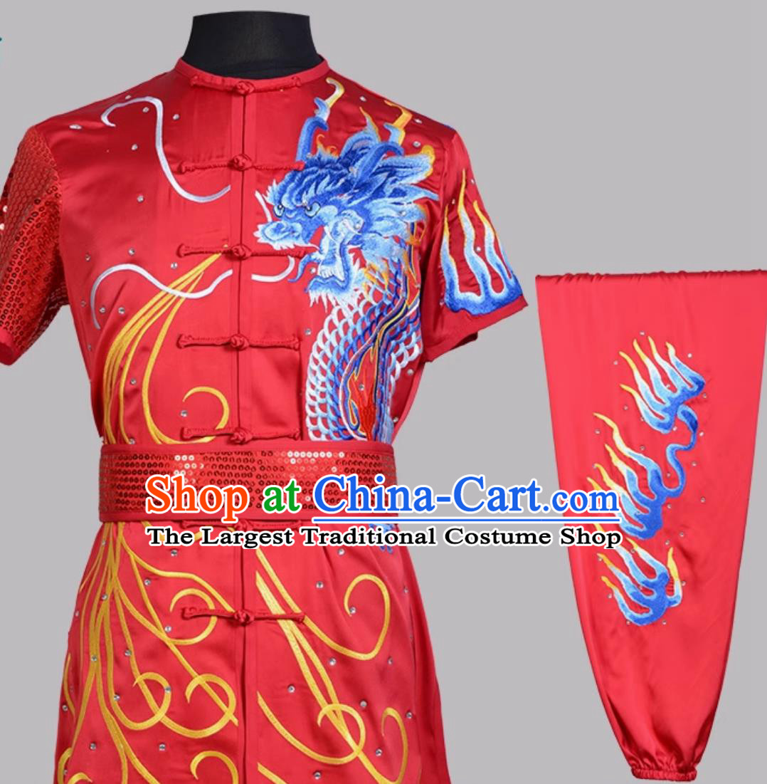 Embroidered Nanquan Wushu Performance Costume Colorful Competition Uniform Kung Fu Training Red Outfit