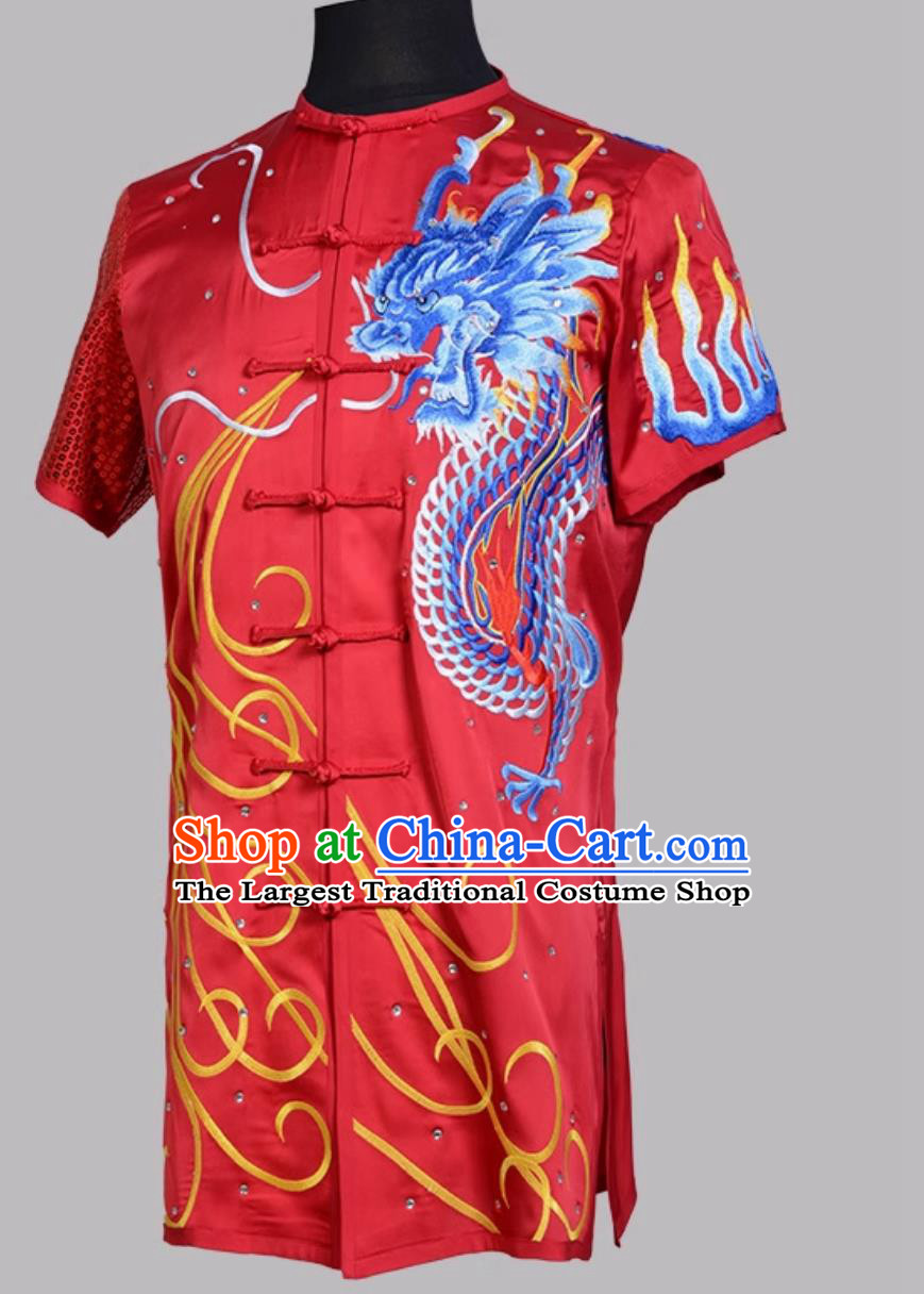 Embroidered Nanquan Wushu Performance Costume Colorful Competition Uniform Kung Fu Training Red Outfit